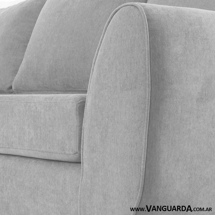 sillón estilo escandinavo retro Dupre 3 cuerpos tela mecha plata